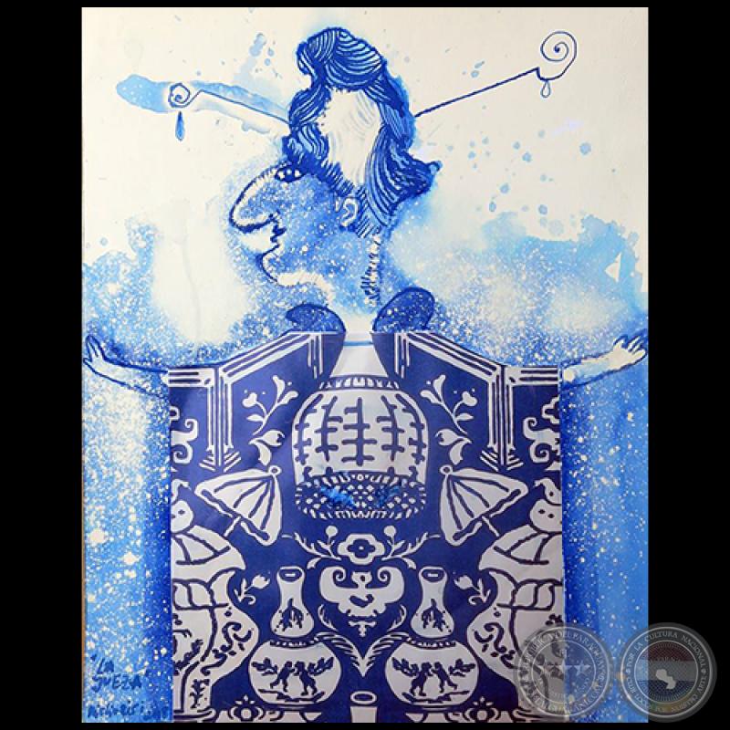 La jueza - Serie AZUL dibujo sobre papel de Ricardo Migliorisi - Año: 2018